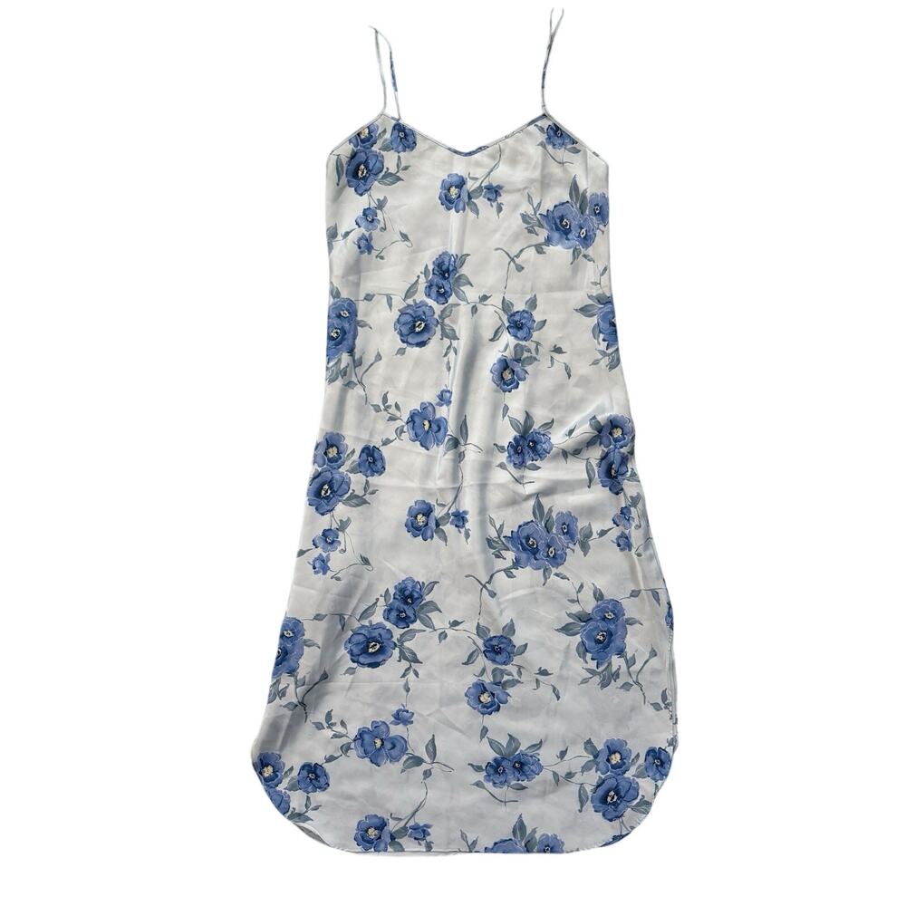 Private Luxuries Medium Silky Blue Night Gown dress Flower Print Shift Maxi - Picture 1 of 5